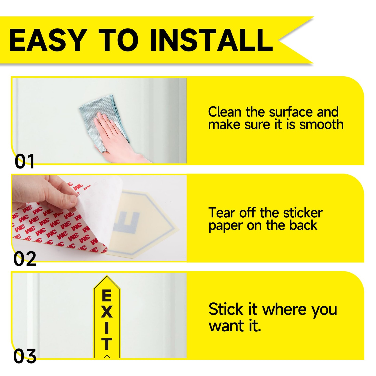 3 PACK Exit Signs Stickers, Self-Adhesive Vinyl Exit Arrows Floor Decals for …