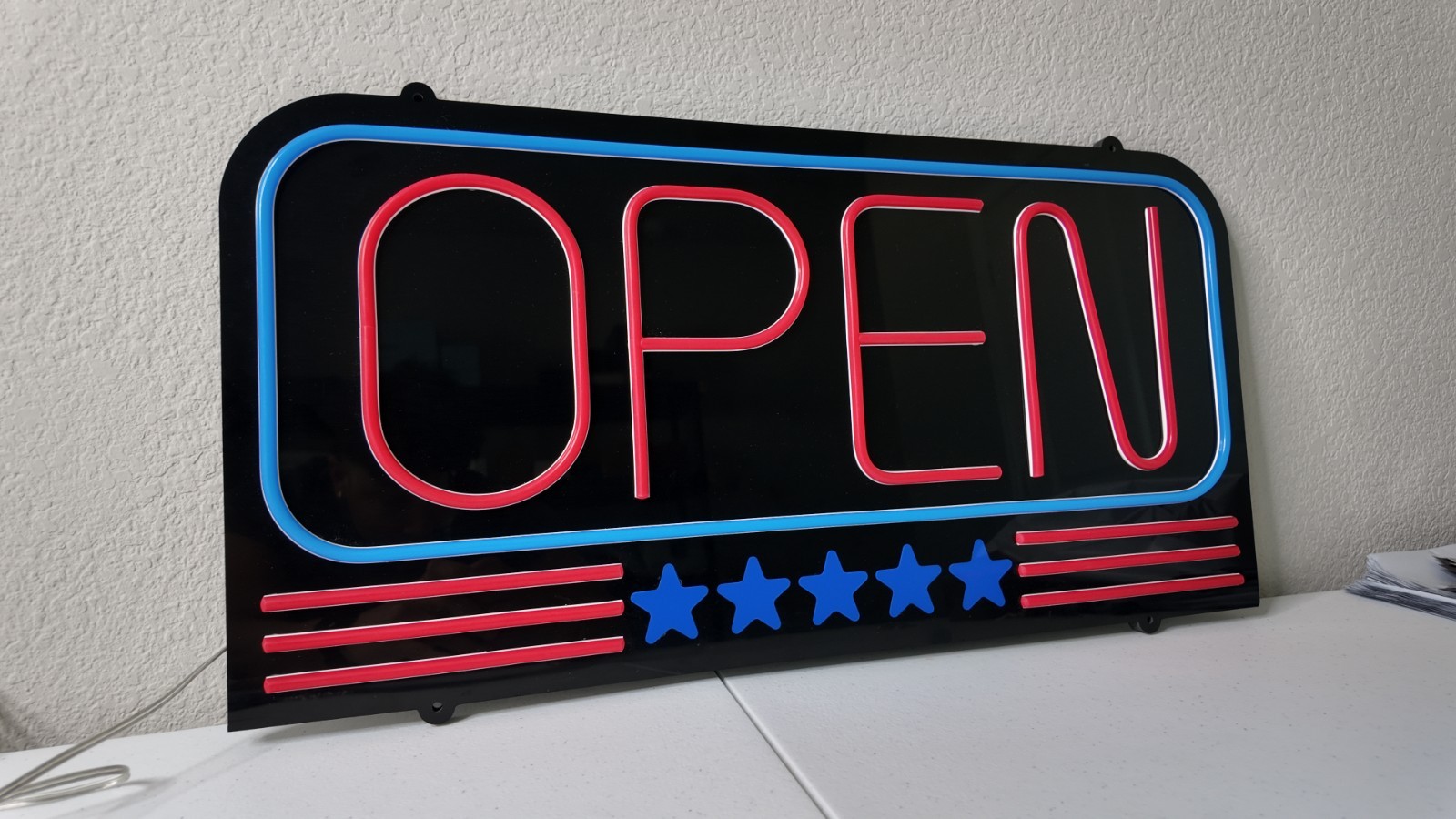 Large LED Neon Open Sign 24&Prime;x12&Prime; American Flag Bright for Restaurant Bar Store