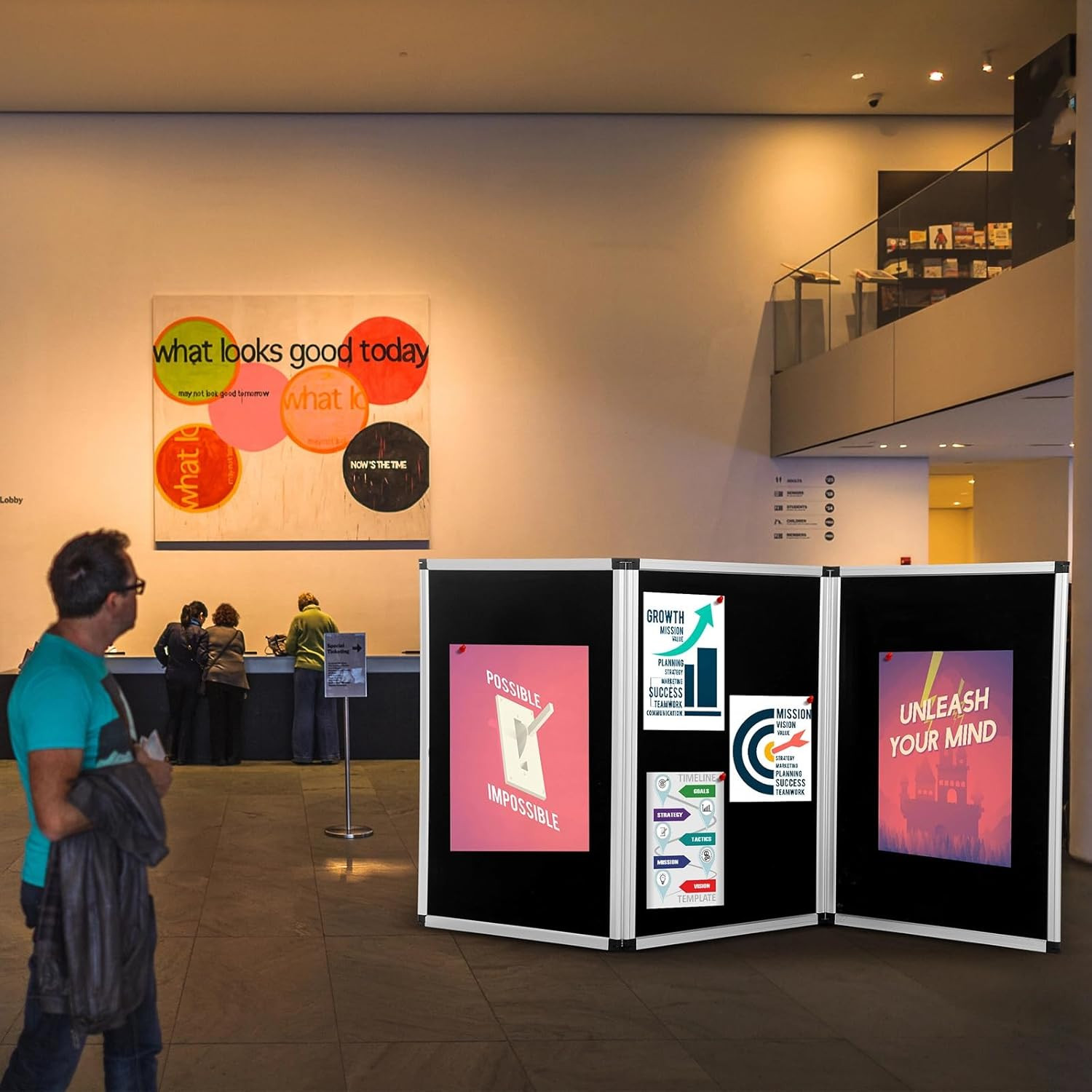Tri-Fold Trade Show Display Board, 72&Prime;x35&Prime; Black Tabletop Presentation Panel