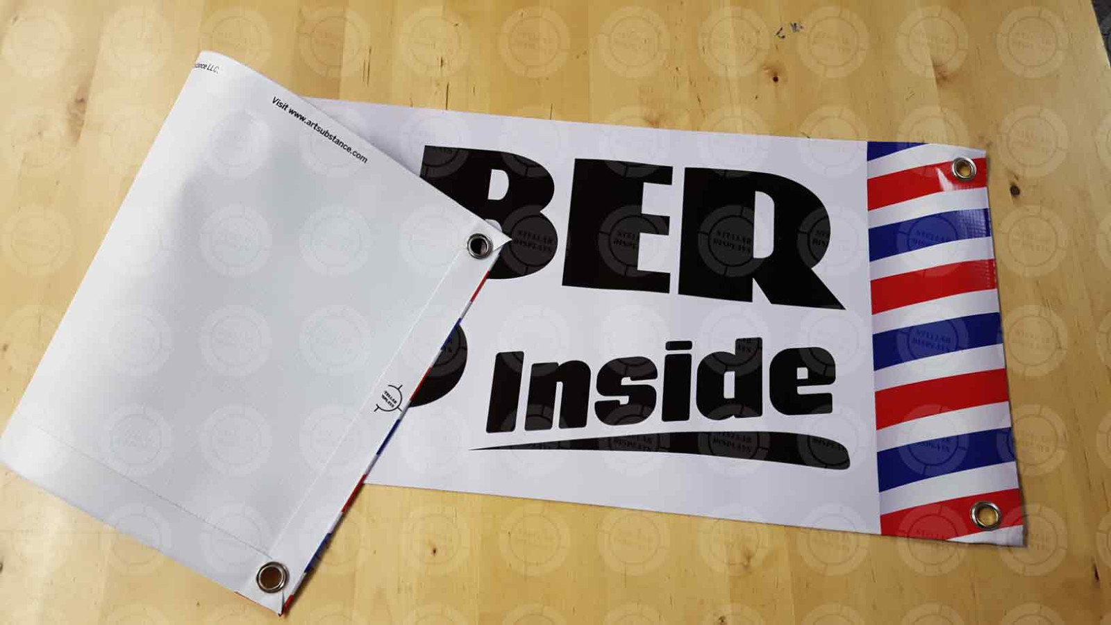 YES WE&rsquo;RE OPEN Banner Barbershop On Duty Sign Hiring Display Barber Pole Cheap