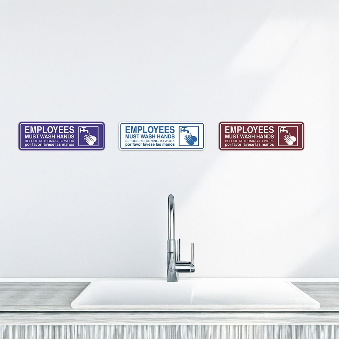 Small Standard Employees Must Wash Hands Door Wall Sign Brushed Gold