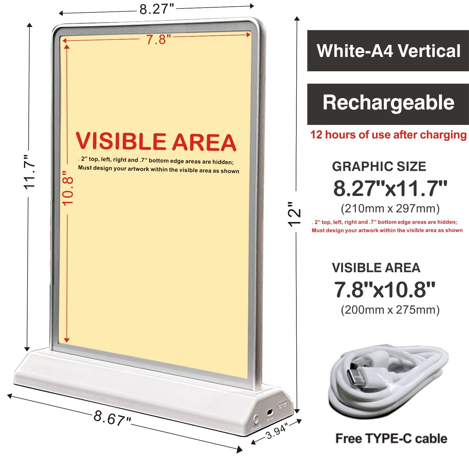 A4 LED Light Box Sign Double Side Menu List (Includes Printing 2 Backlit Films)