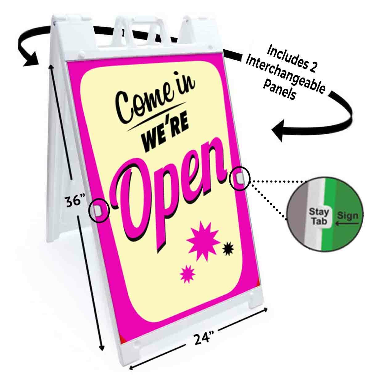 COME IN WE&rsquo;RE OPEN Signicade 24×36 Aframe Sidewalk Sign Banner Decal