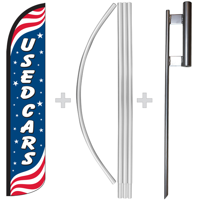 Used Cars Patriotic 15&prime; Tall Windless Swooper Feather Banner Flag & Pole Kit
