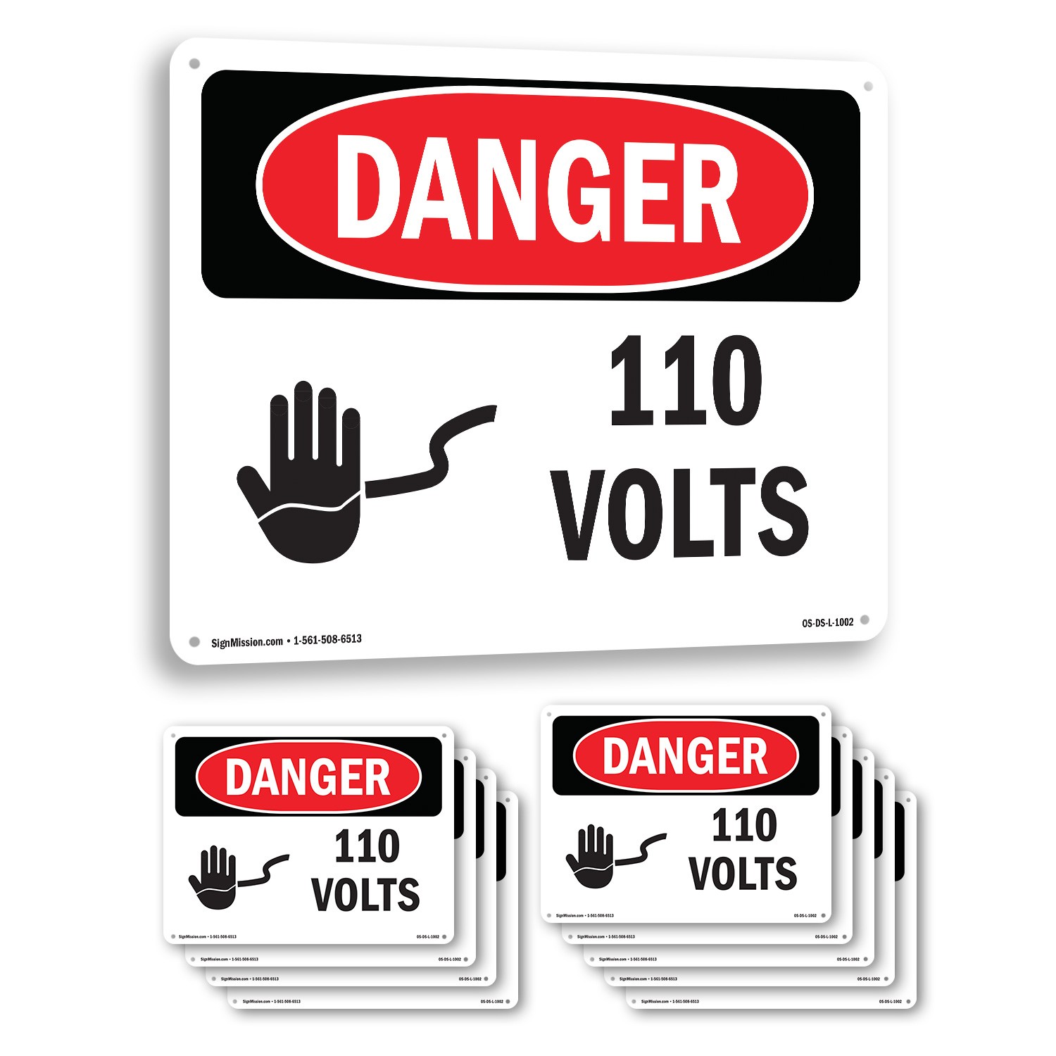 110 Volts OSHA Danger Sign Metal, Plastic, Or Decal – 5 or 10 Pack