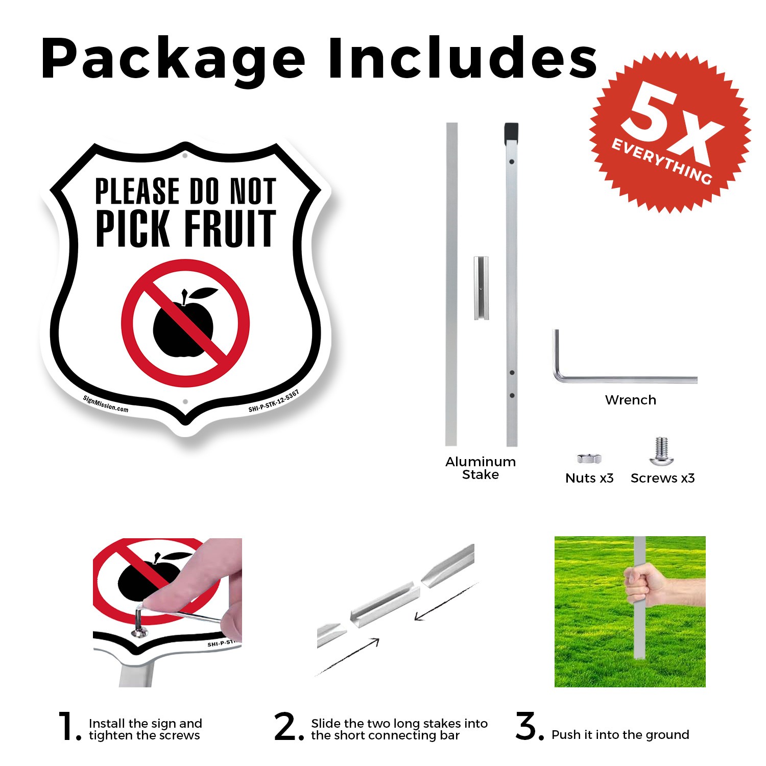 Please Do Not Pick Fruit Shield Shaped Sign With Stake Crafted in the USA