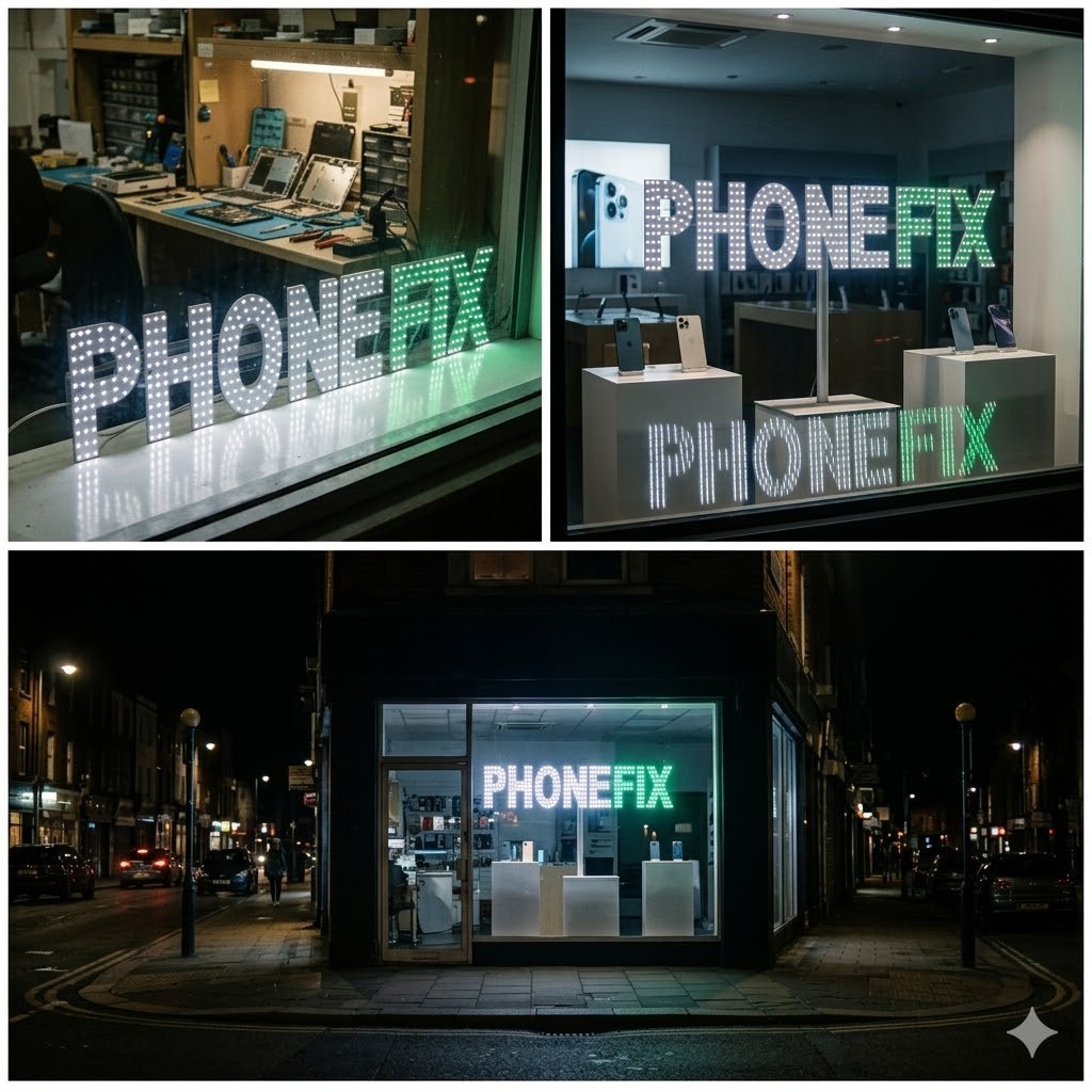 EPL Signs PHONE FIX White/Green LED Sign Business 7&Prime;x34&Prime; Remote 2G Blinking Mode