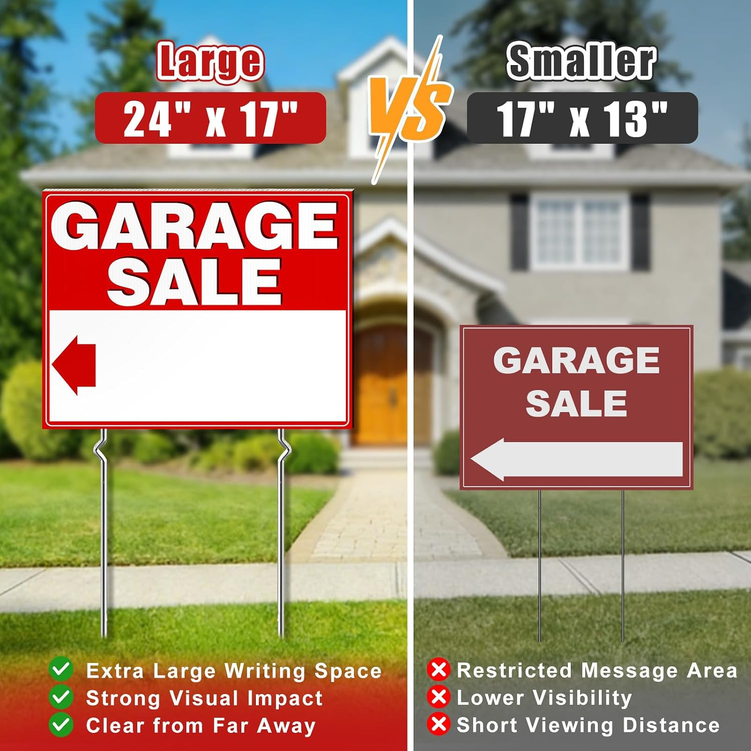 Garage Sale Signs 24&Prime; X 17&Prime;, 3Pcs Foldable Extra-Large Yard Sale Signs with Meta