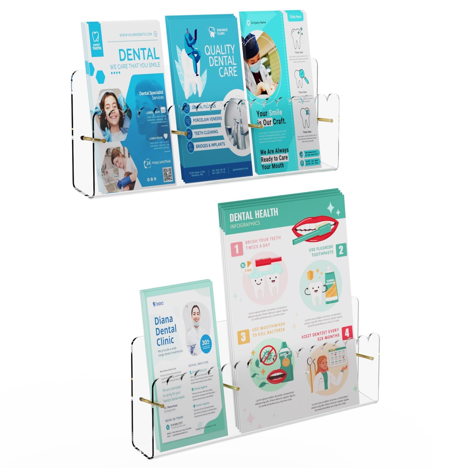 Laumffon Brochure Holder Wall Mount, 2 Pack Acrylic Modular Flyer 3 Slots