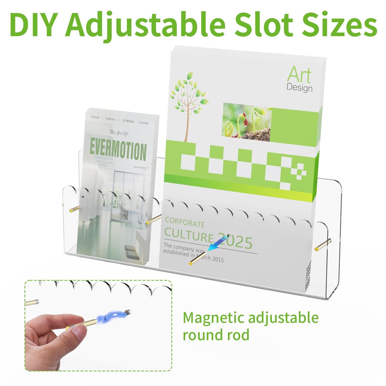 Laumffon Brochure Holder Wall Mount, 2 Pack Acrylic Modular Flyer 3 Slots