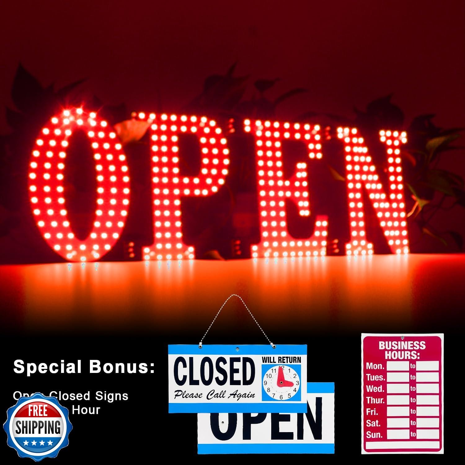 30&Prime; x 10&Prime; Large LED Open Signs with Remote Control 14 Modes Dimmable Open Sig