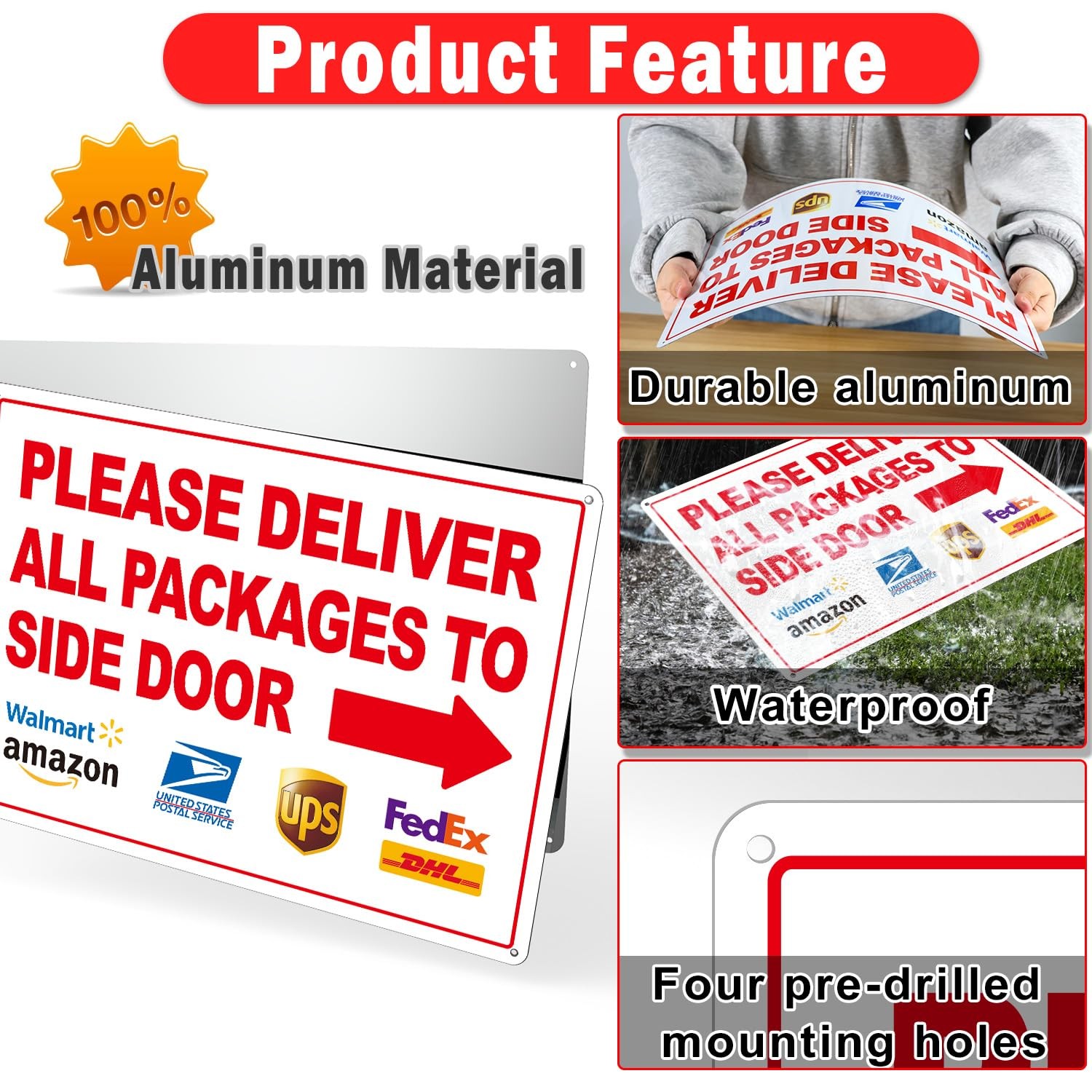 2 Pack 14×10 inch Deliver All Packages to Side Door Sign with Arrows Plastic