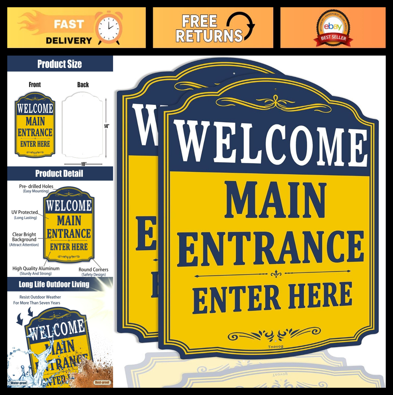 14×10 Inch Metal Welcome Sign for Business Office – Rustproof, Weatherproof, Eas