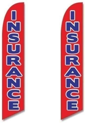Twin Pack Full Sleeve Swooper Flags INSURANCE Red with Big Blue White Text