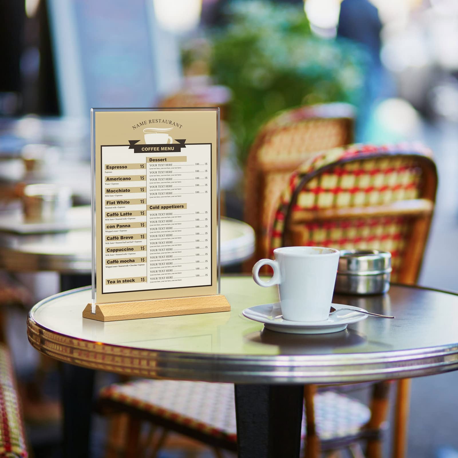 MaxGear Acrylic Sign Holder 8.5×11, Clear Table Display Stand With Wood