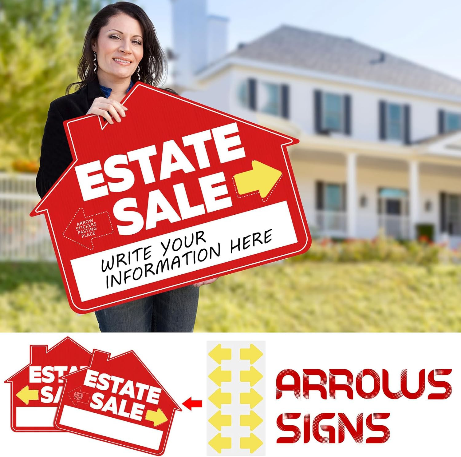 5 Pack 12 X 16 Inch Yard Sale Signs Real Estate Sign Posts Double Sided Red Whit