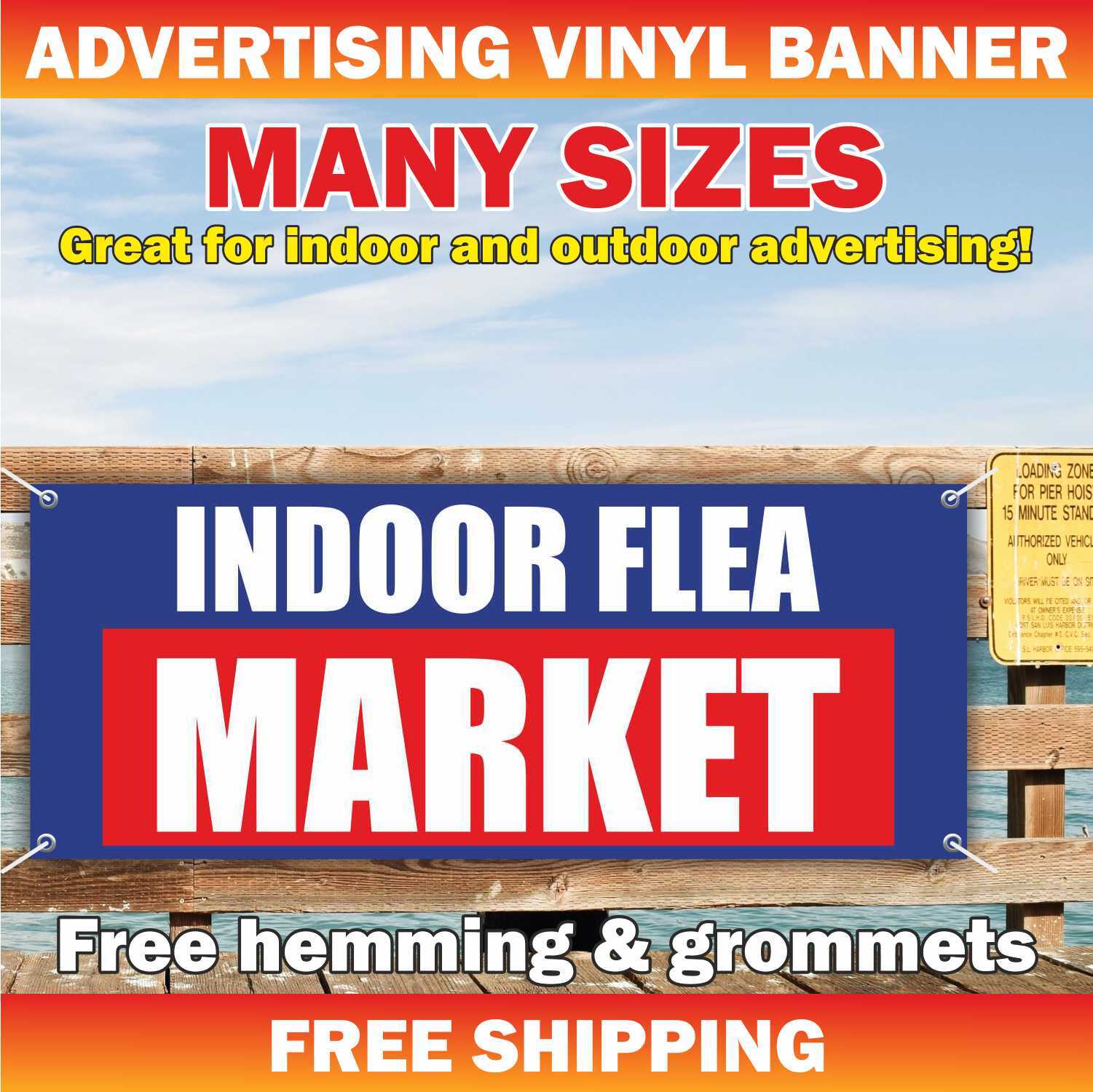 INDOOR FLEA MARKET Advertising Banner Vinyl Mesh Sign antiques collectibles mart