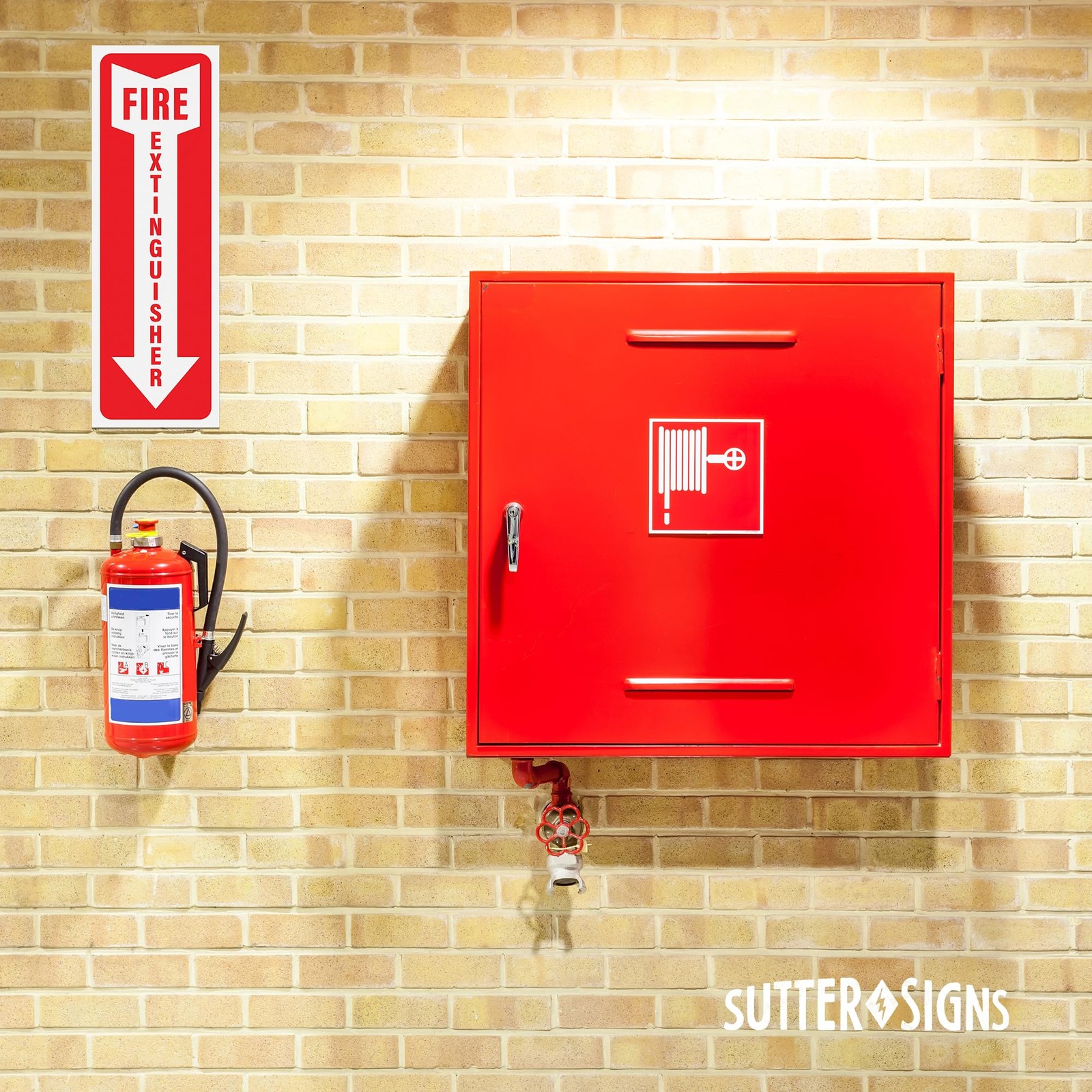 Fire Extinguisher Sign Stickers 12 Pack, 4&Prime; x 12&Prime; | Arrow Down Safety Decal S…