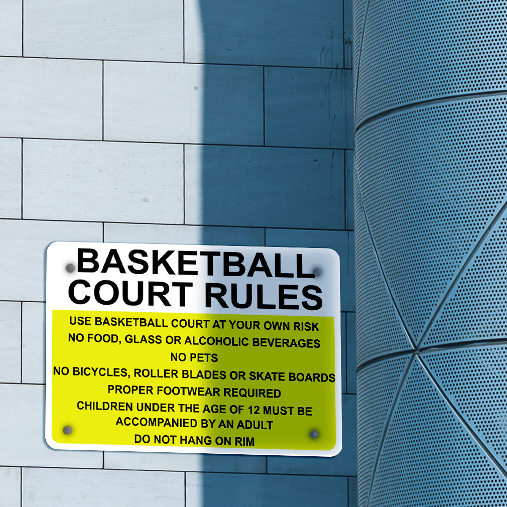 Horizontal Metal Sign Basketball Court Rules at Your Own Risk No Food Glass