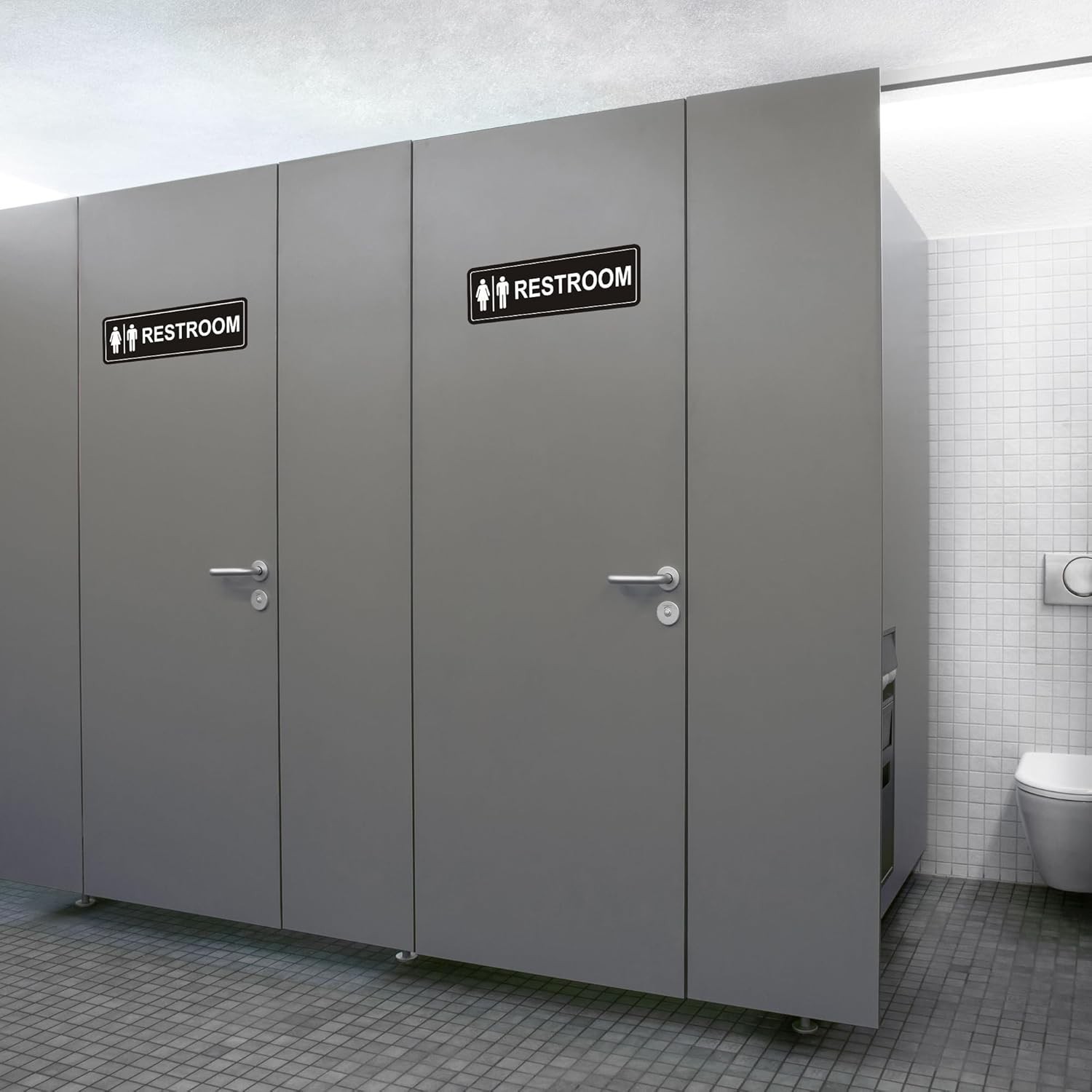 Restroom Sign – 2 Pack Metal Restroom Signs for Business with Strong Self-Adh…