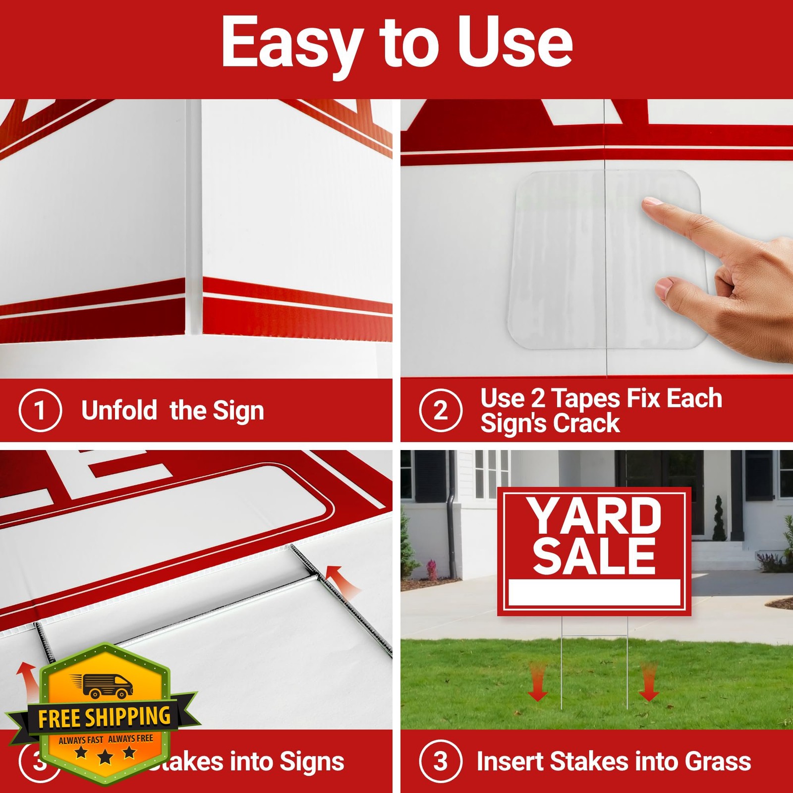 6pk Extra-Large Yard Sale Signs with Stakes Foldable Double-Sided