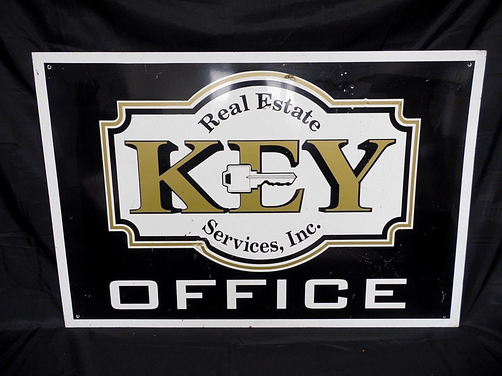 Vintage KEY REAL ESTATE SERVICES OFFICE Tin Sign 36&Prime; x 24&Prime; Original