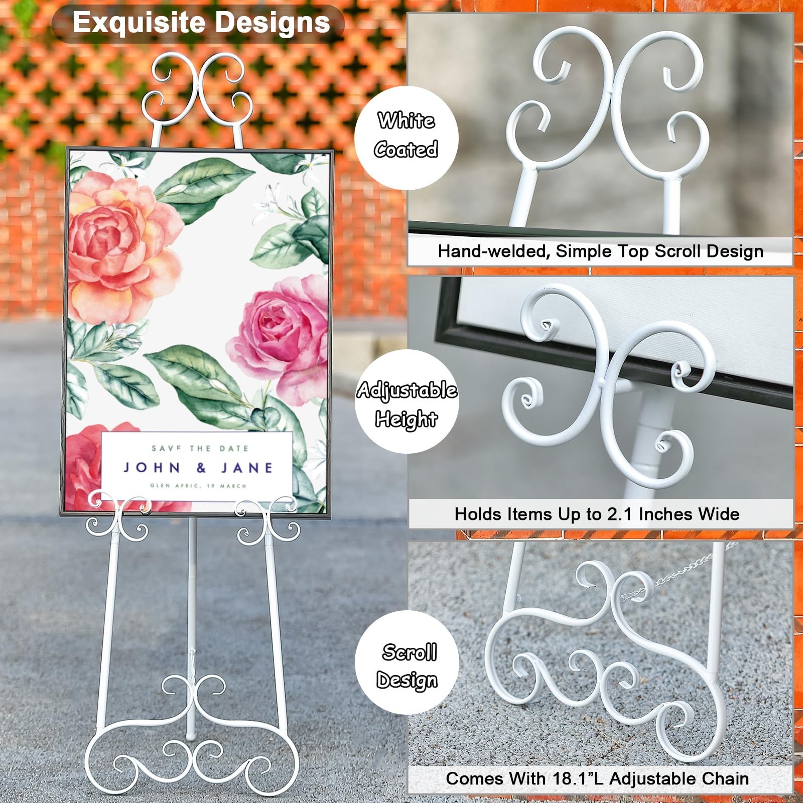 Metal Floor Standing Display Easel, 56&Prime; H White Decorative Scroll Easel Stand…