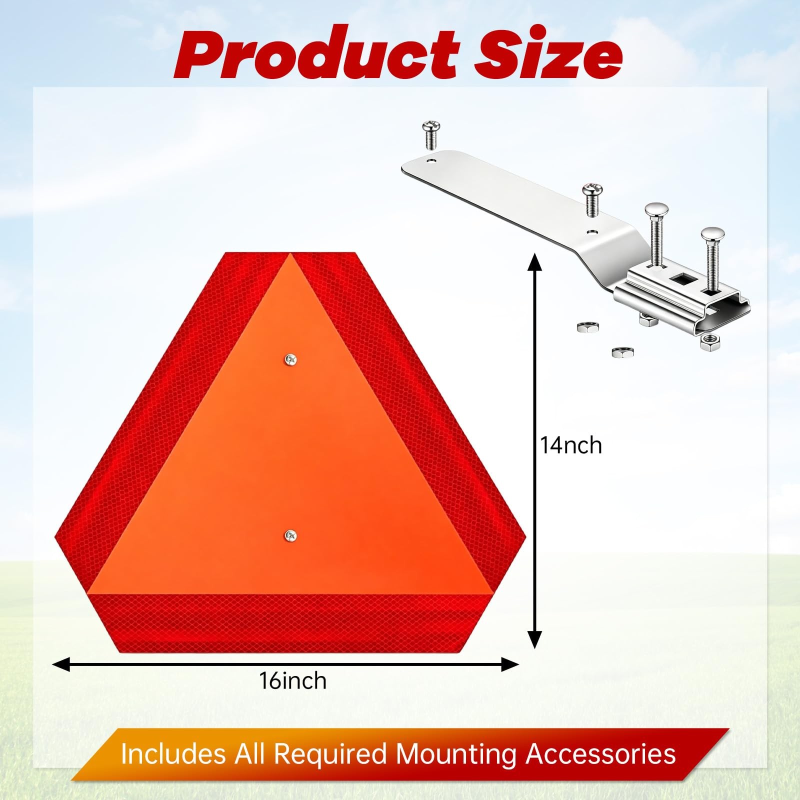 Slow Moving Vehicle Sign W/ Mounting Bracket Triangle Aluminum SMV 14×16&Prime;