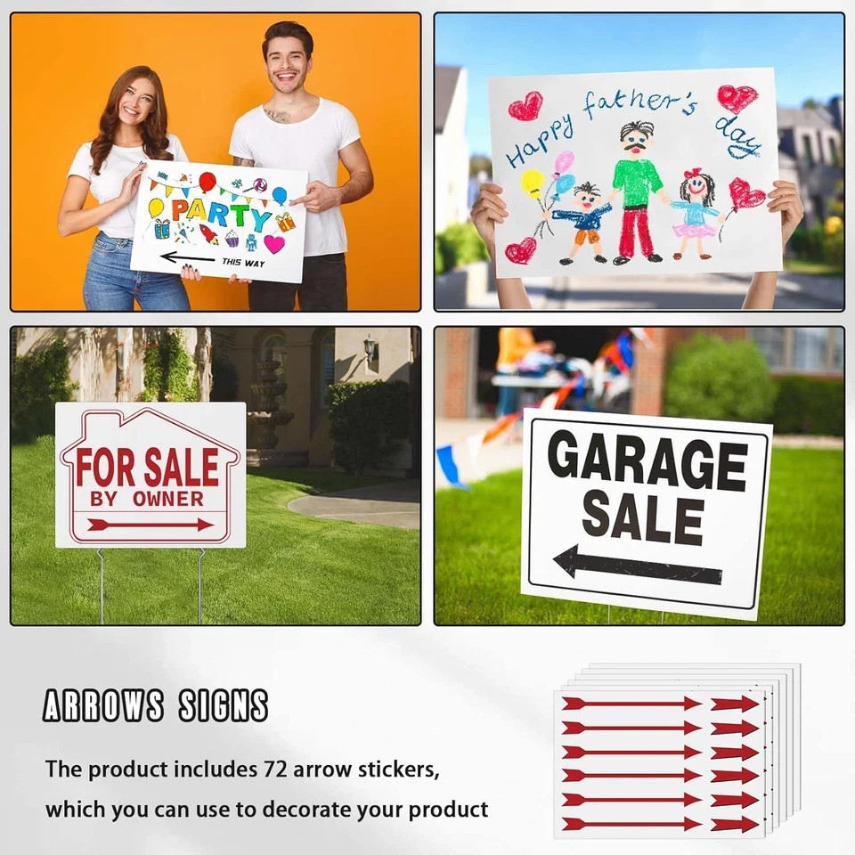 10 Pack Blank Yard Signs with Stakes,Yard Sale Signs with Arrow Stickers, 17&Prime; x