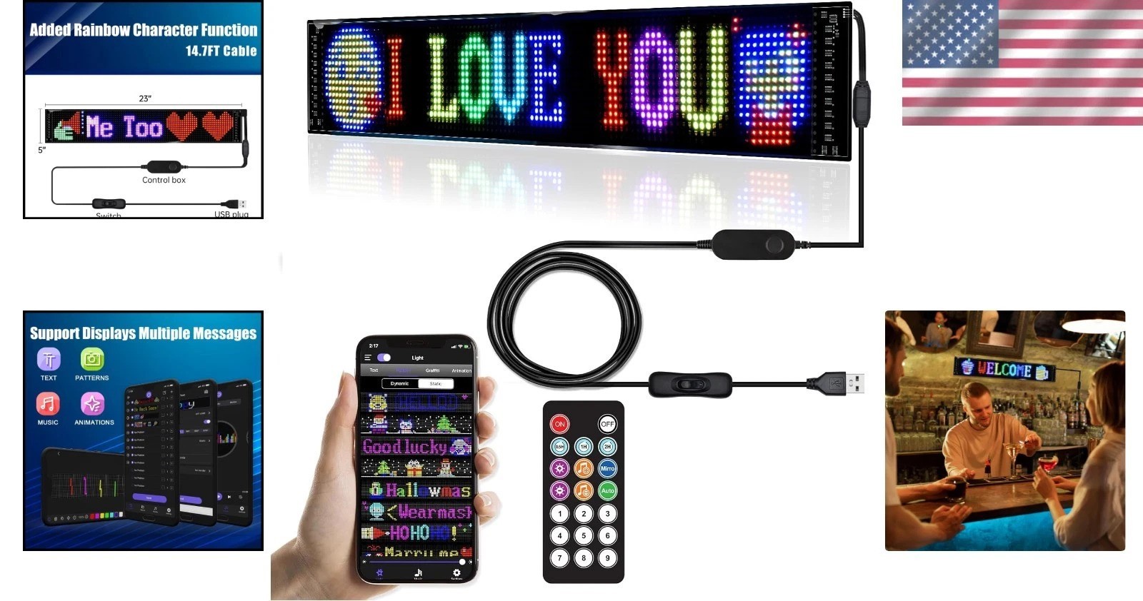 Flexible Scrolling LED Display – 23&Prime; x 5&Prime; Customizable Sign for Bars & Stores