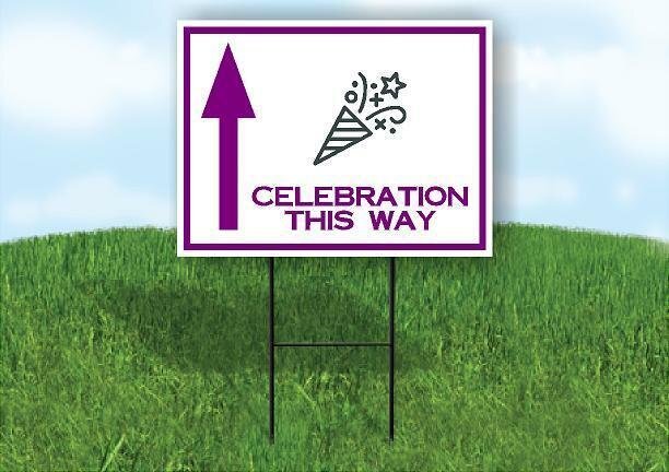 CELEBRATION THIS WAY PURPLE ARROW STRAIGHT Yard Sign with Stand LAWN SIGN