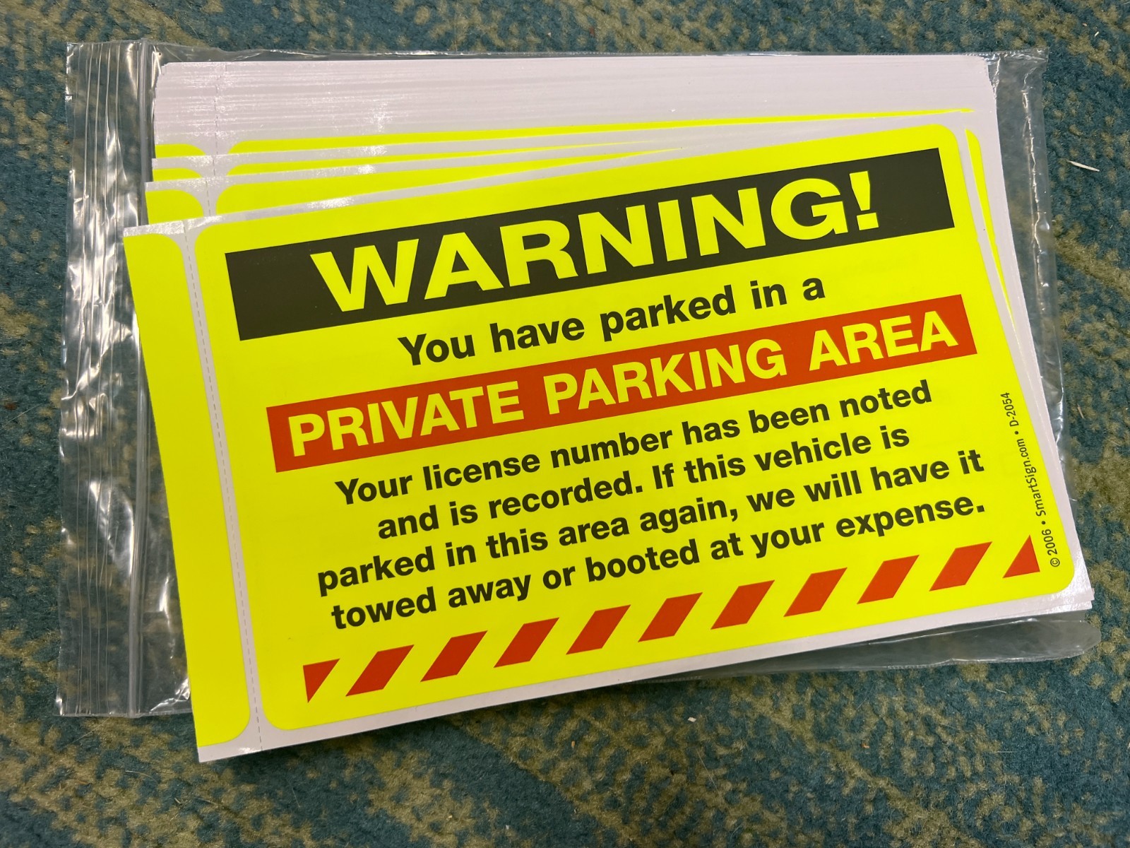 SmartSign Parking Violation Warning Sticker 5&Prime; x 8&Prime; Fluorescent Paper (50)