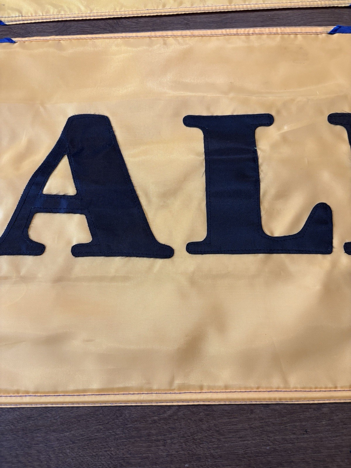 SALE Two Sided Grommets Sewn Letter Nylon Retail Banner Yellow Blue & Black (2)