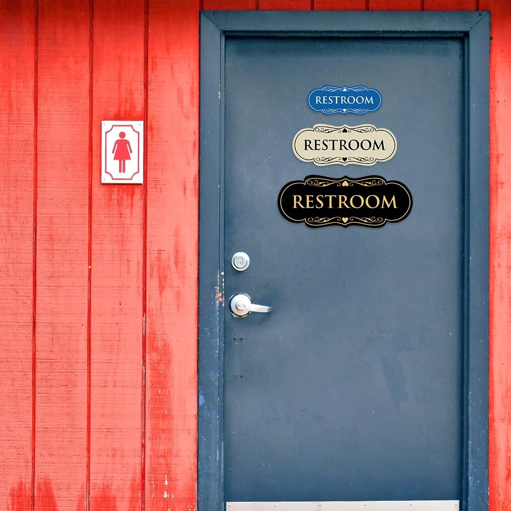 Designer Restroom Wall or Door Sign – Bathroom Signage | Durable Plastic and
