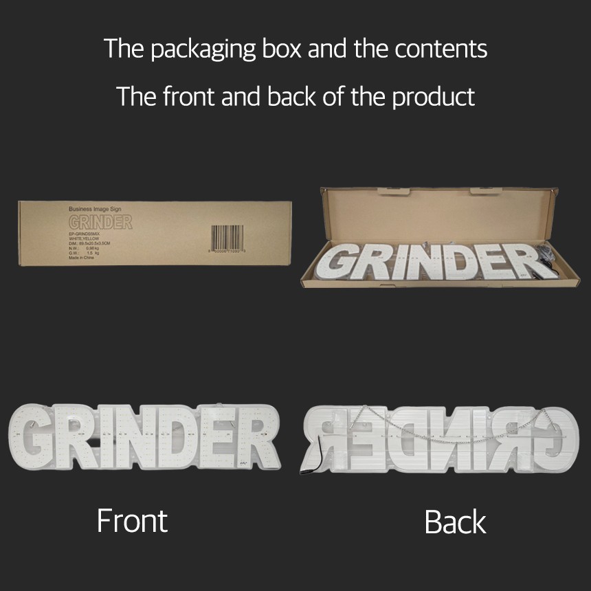 EPL Signs GRINDER Yellow LED Sign Business 7&Prime;x32&Prime; 1G On-Off Mode