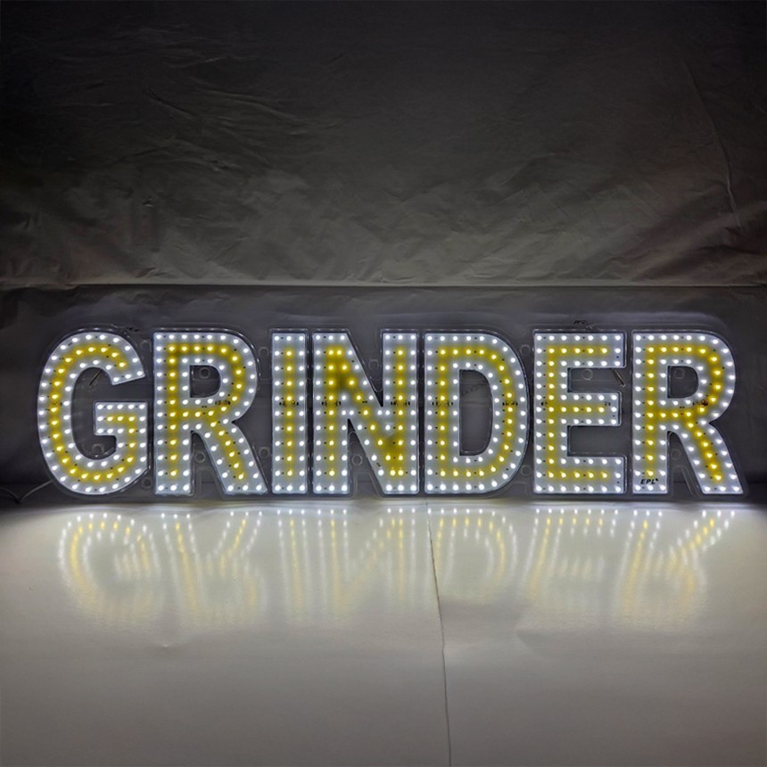 EPL Signs GRINDER Yellow LED Sign Business 7&Prime;x32&Prime; 1G On-Off Mode
