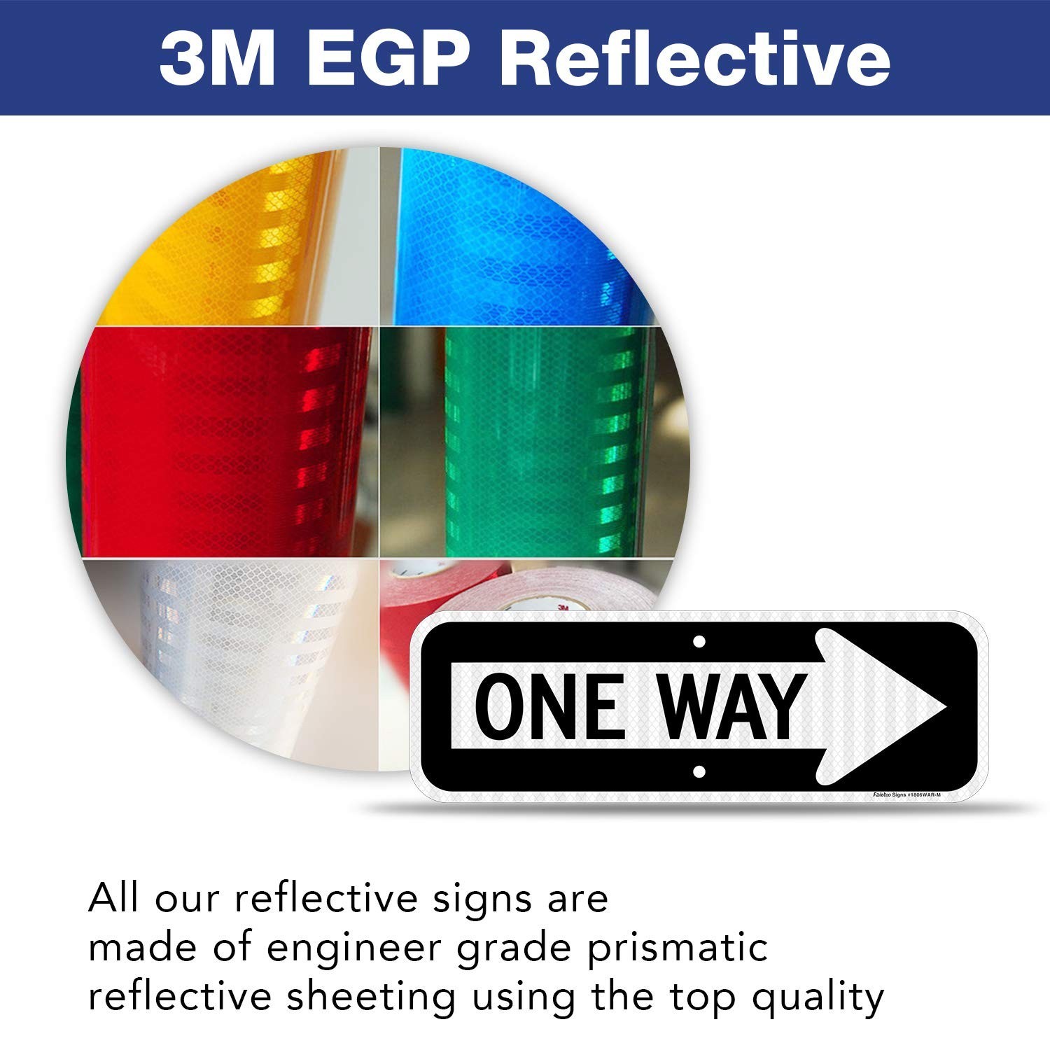 18×6 Reflective One Way Sign with Right Arrow – Rust-Free Aluminum, UV Protected