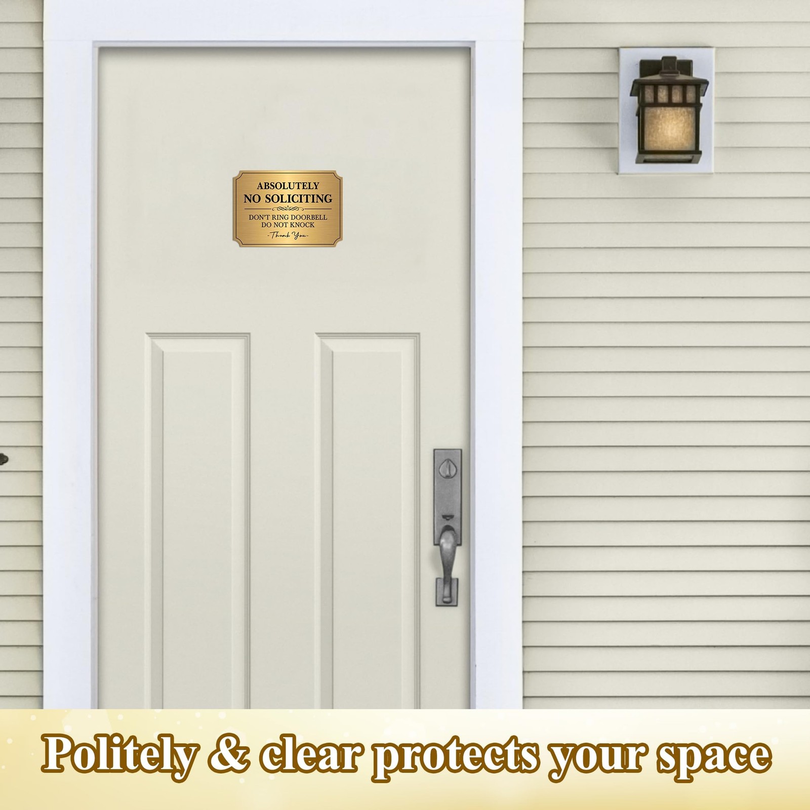 No Soliciting Sign for Front Door，Self-Adhesive Elegant Brushed Gold Do N