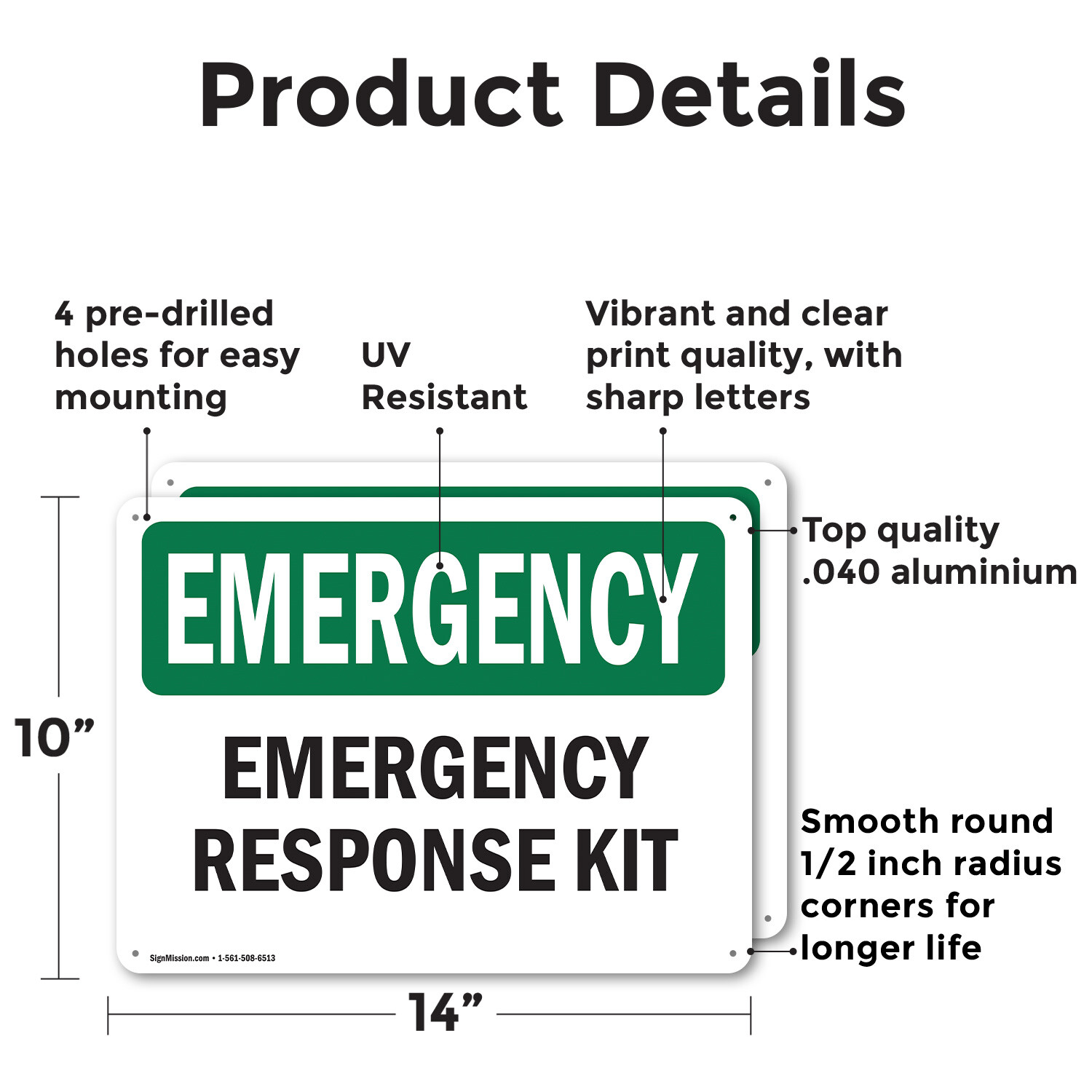 (2 Pack) Response Kit OSHA Emergency Sign Decal Metal Plastic