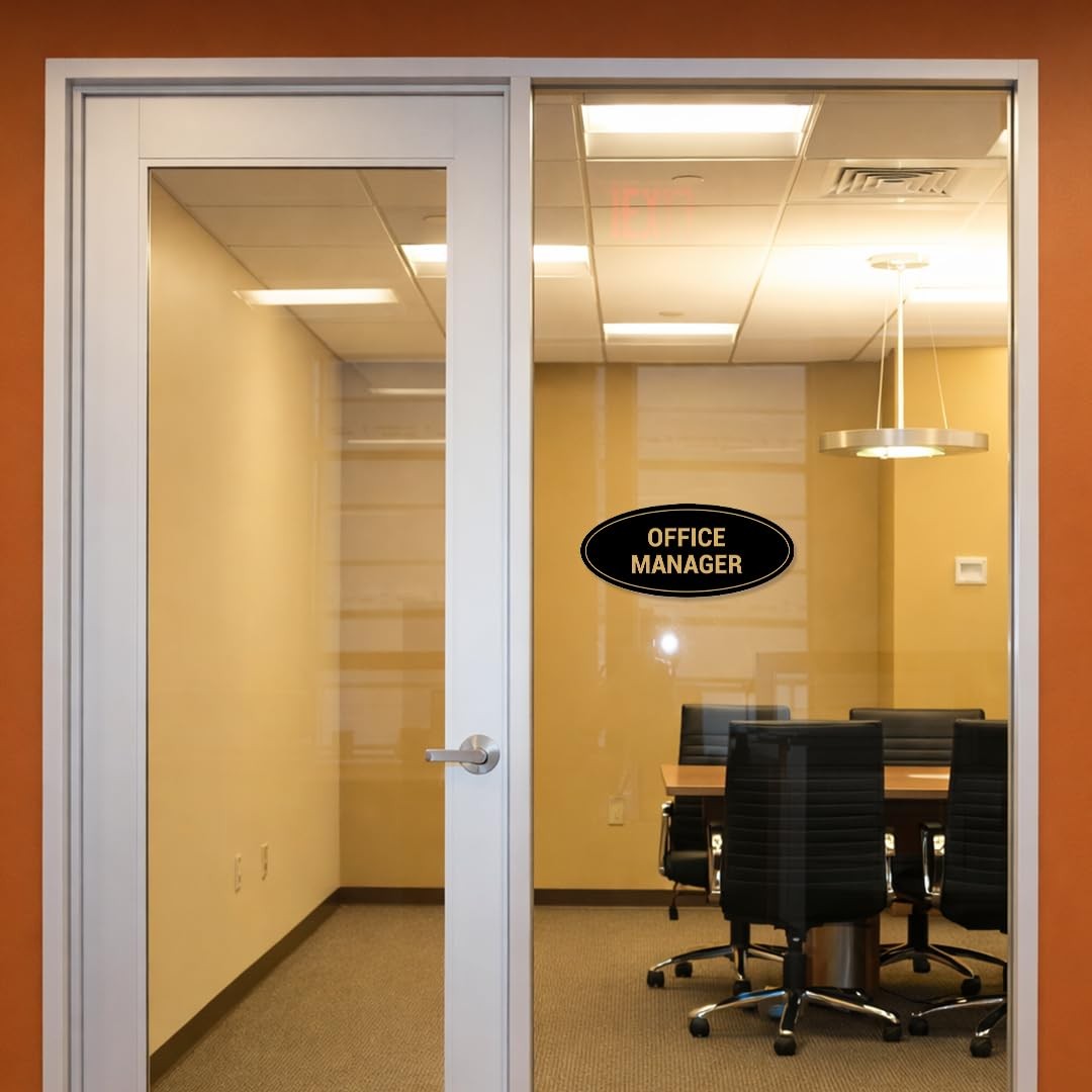 Medium Oval Office Manager Sign Brushed Gold Wall Door Plaque Signage