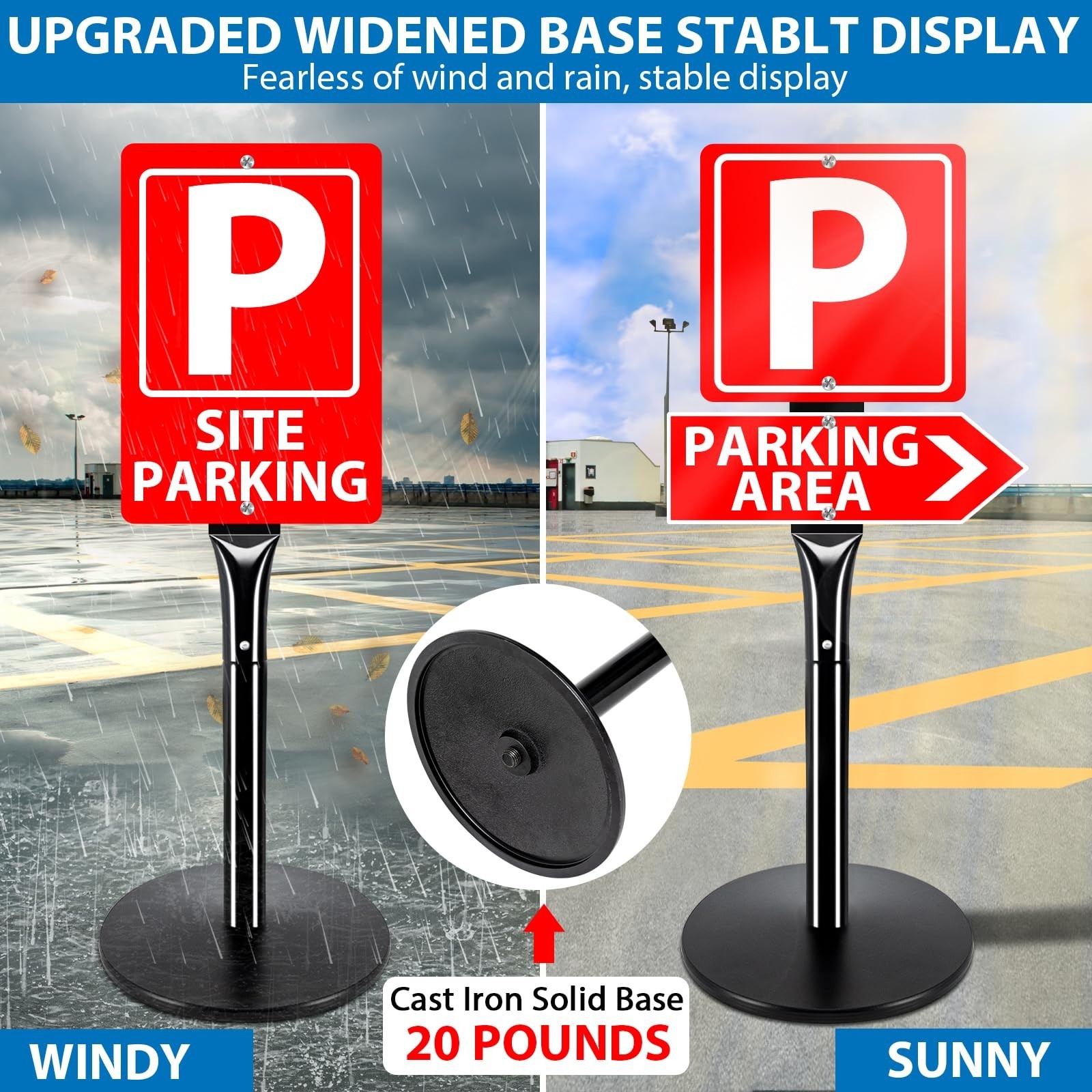 2Pack Heavy Duty Outdoor Sign Post – 20lbs Cast Iron Base, 49&Prime; Height, Black