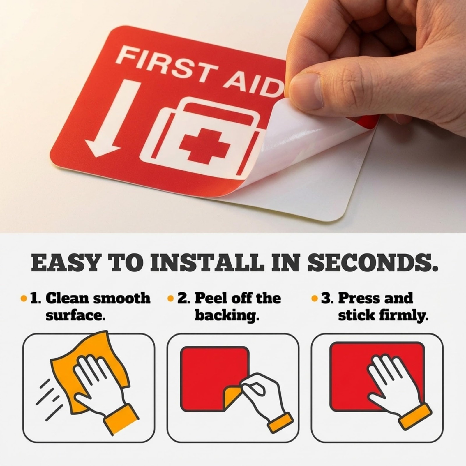 First Aid Sticker, 10&Prime;x 7&Prime;, 2 Pack, Durable, Self-Adhesive Vinyl Sticker, Res…