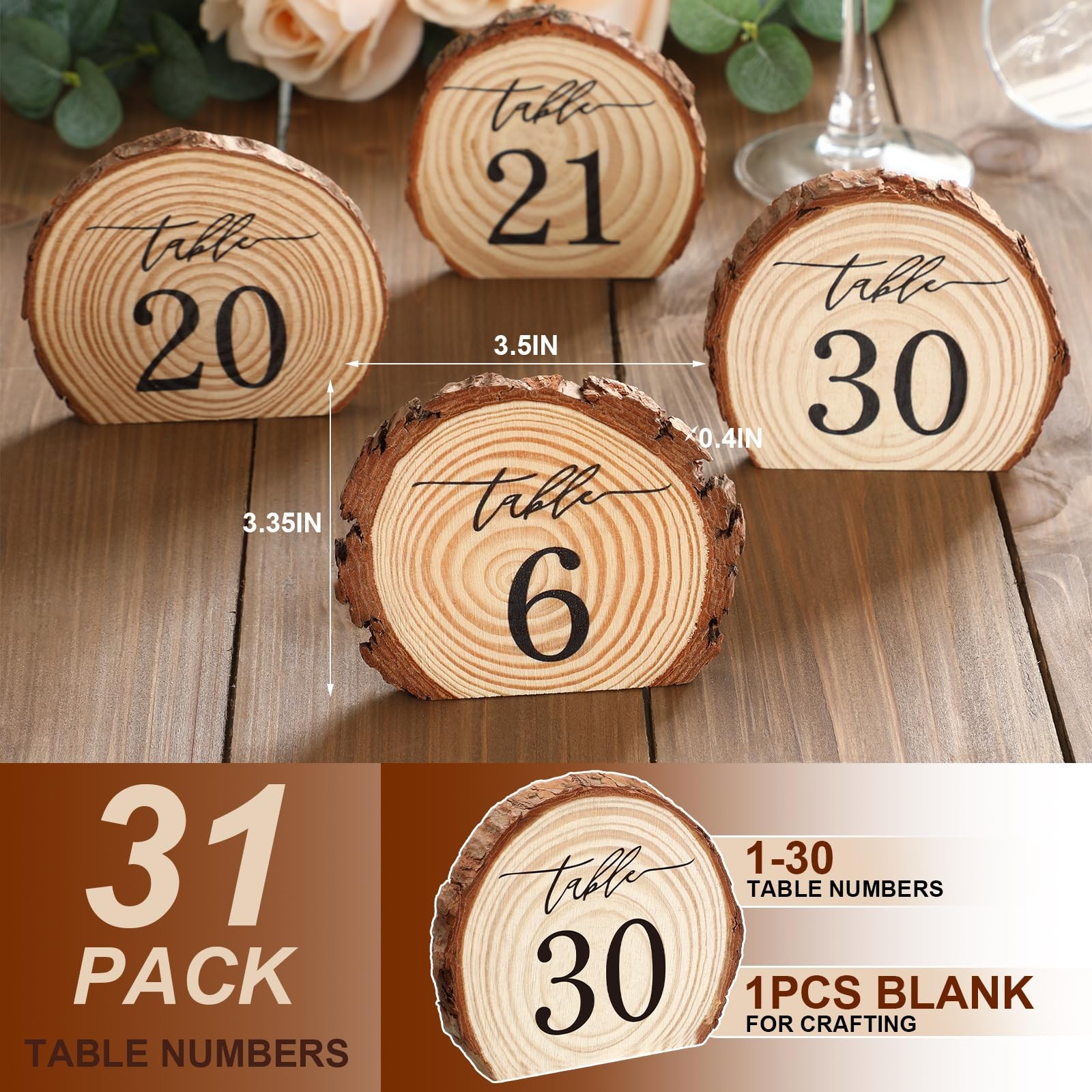 31 Pcs Wooden Wedding Table Numbers 1-30, Wooden Restaurant Table Numbers Cen…