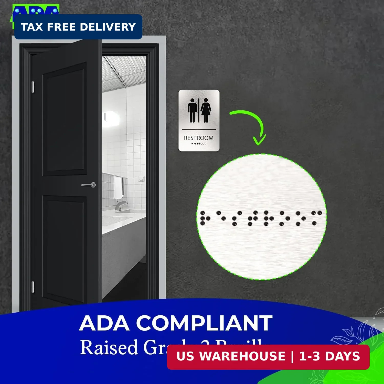 ADASigns Unisex Restroom Sign – 6&Prime; x 9&Prime; Durable Brushed Aluminum with Braille –