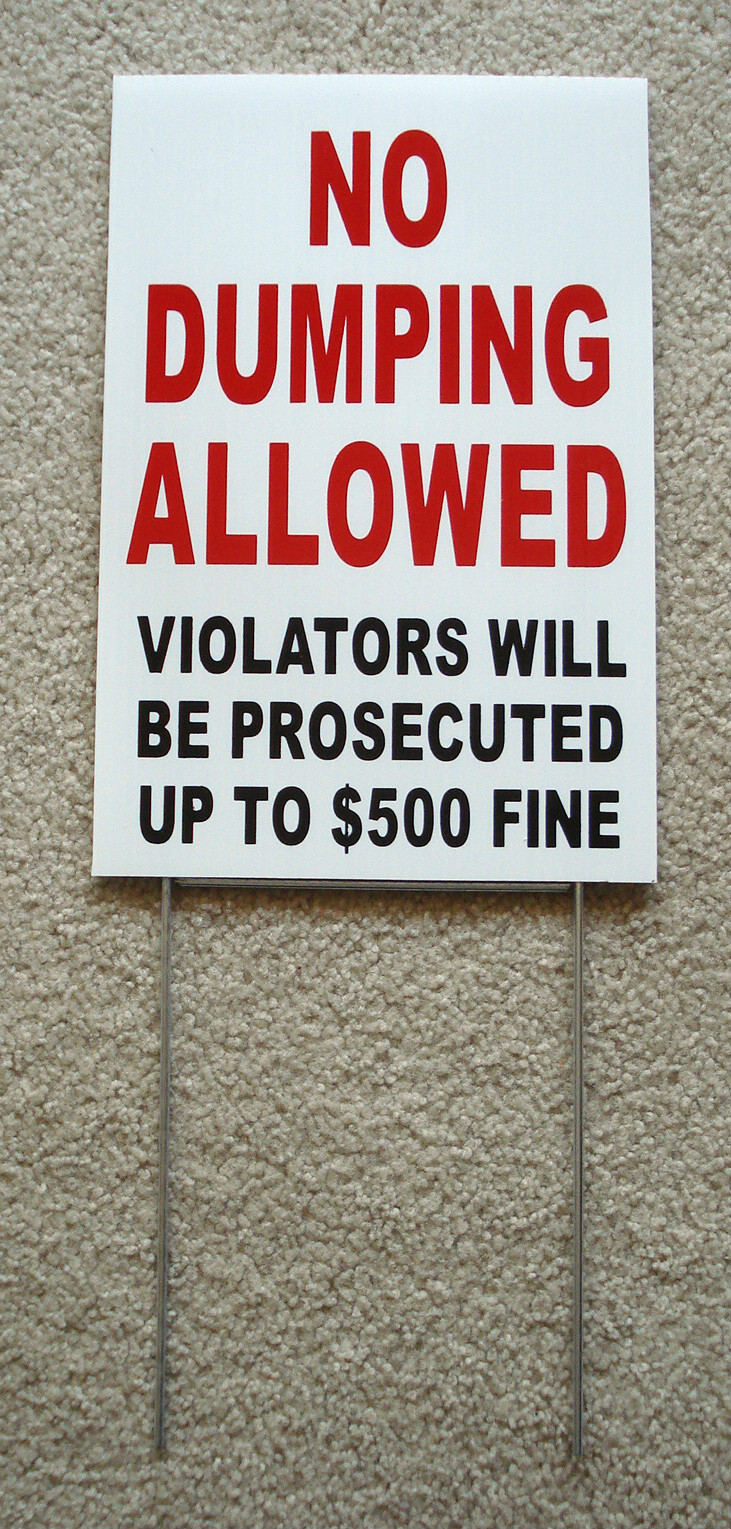 NO DUMPING ALLOWED 8&Prime;x12&Prime; Plastic Coroplast Sign w/ Slide-in-Stake