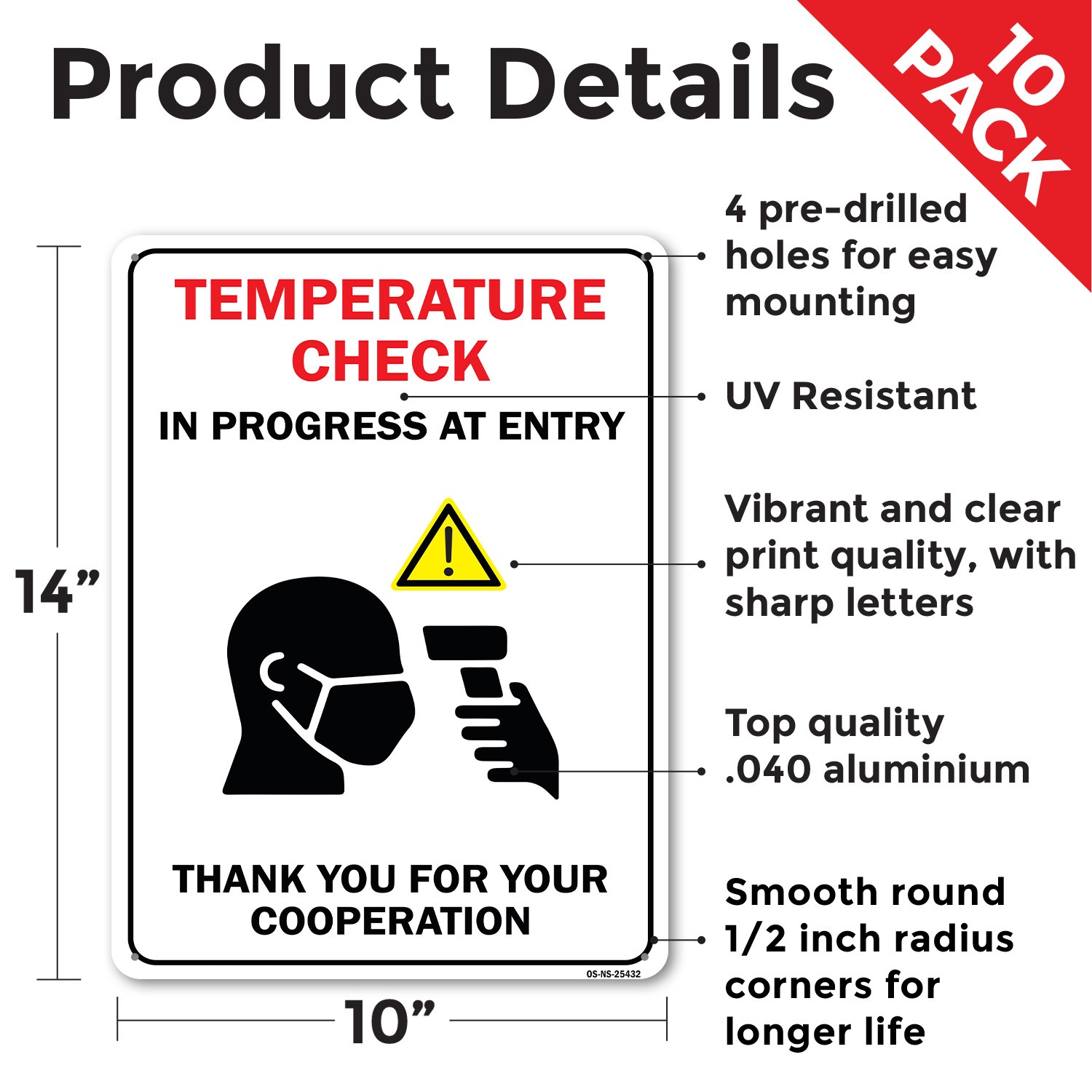 Temperature Check In Progress At Entry Public Safety Sign, Decal 5 or 10 Pack