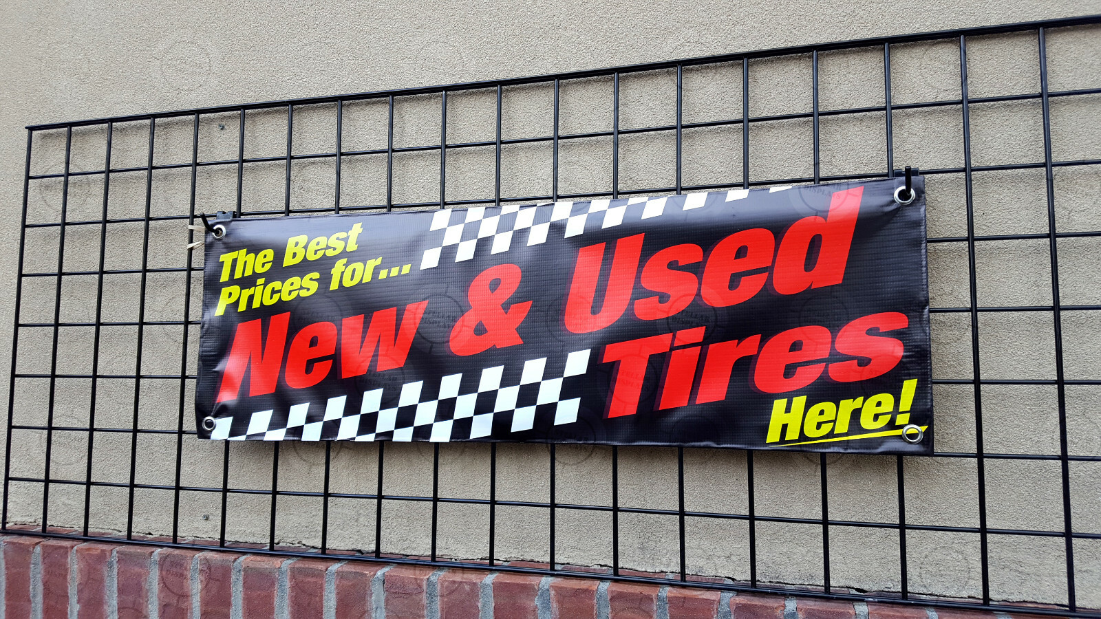 Best Prices New Used Tires Banner Vinyl Display Various Bright Color Sign Poster