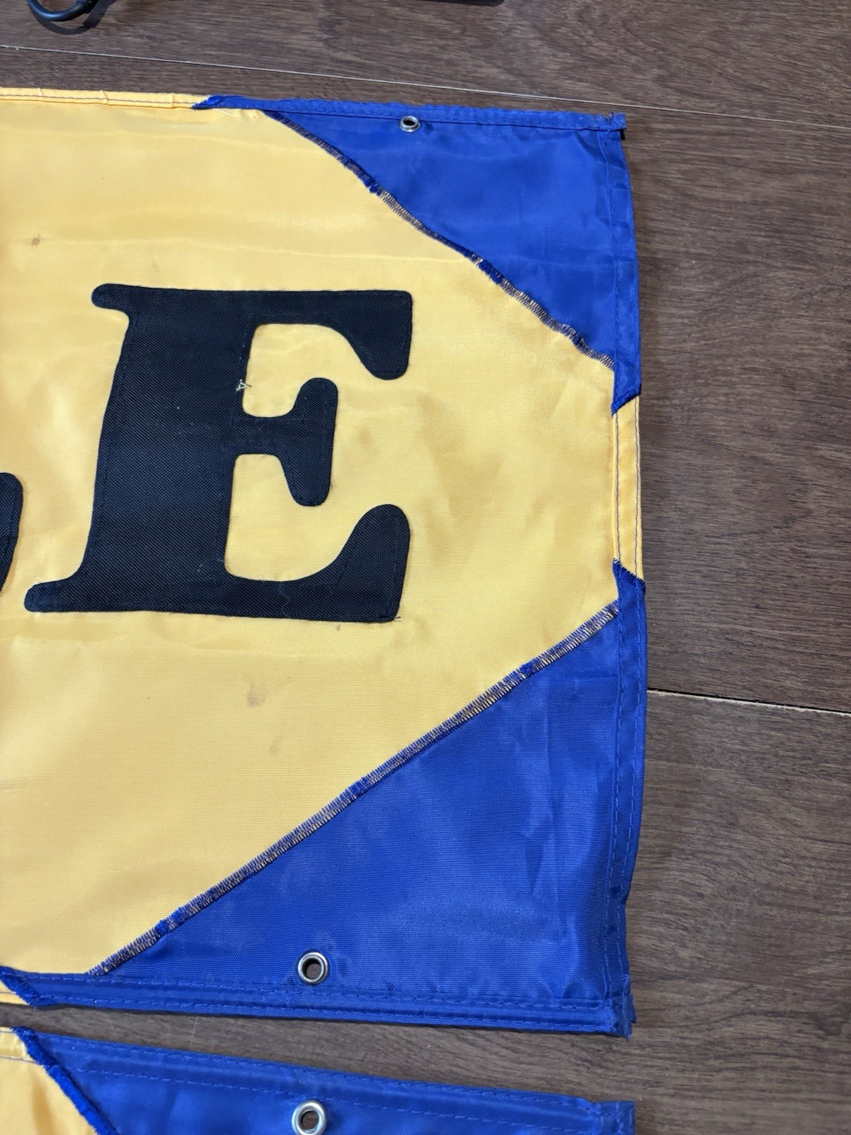 SALE Two Sided Grommets Sewn Letter Nylon Retail Banner Yellow Blue & Black (2)