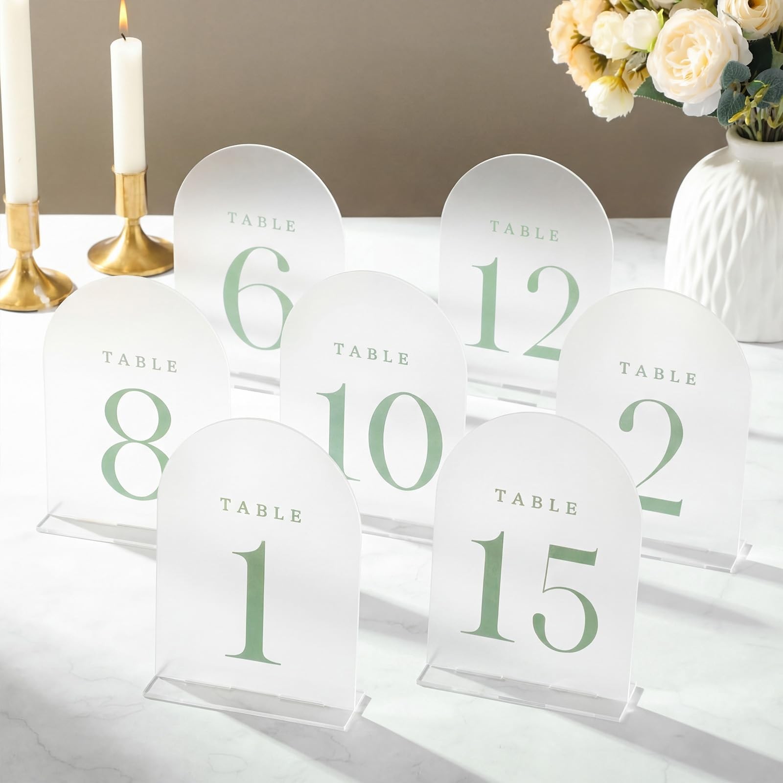Numbers 120 Gold Frosted Arch Acrylic Wedding Table Sign Stands 5×7 Inch