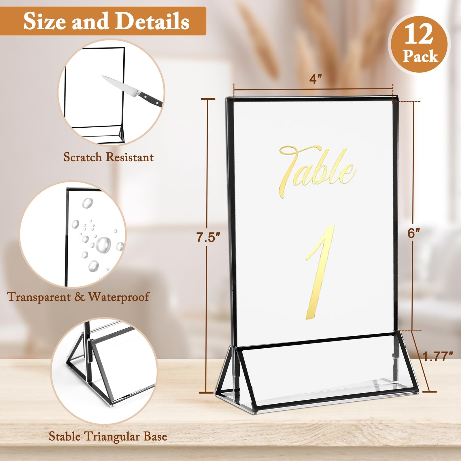 Floroom 12 Pack 4×6 Inch Clear Acrylic Sign Holders, 4&Prime; x 6&Prime;- 12 Pack, Black